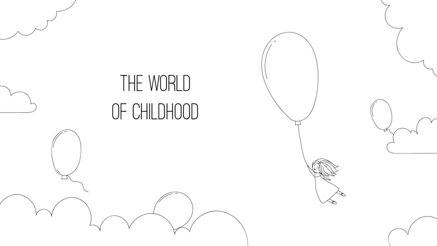 Banner for children, a girl flies on a balloon. For a toy or baby clothing store. Childhood protection vector