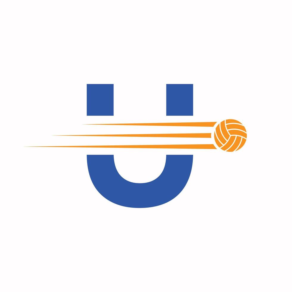 Initial Letter U Volleyball Logo Design Sign. Volleyball Sports Logotype vector