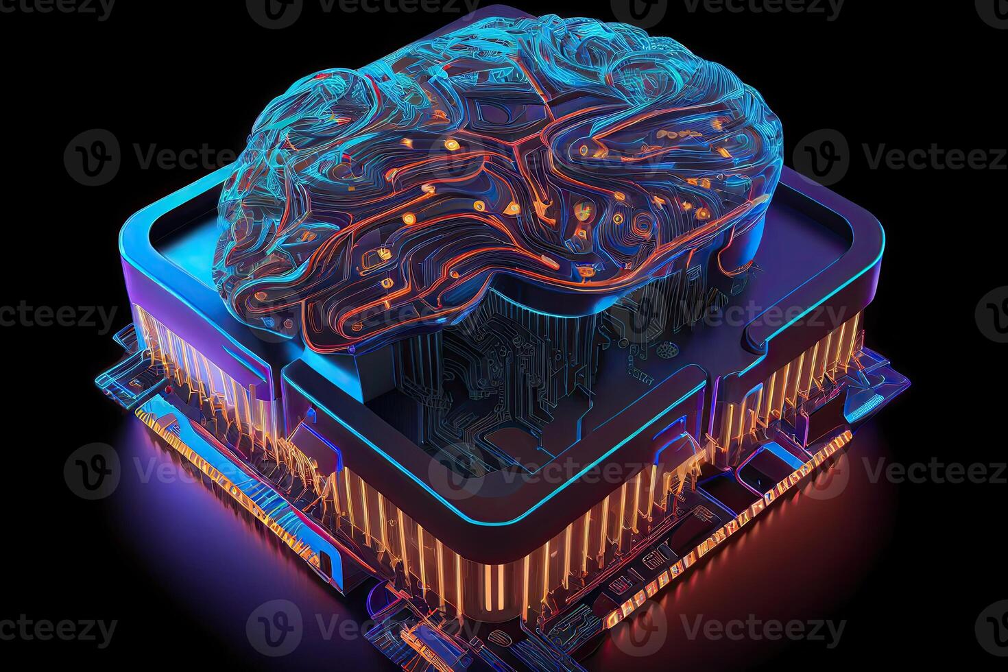 Cybernetic Artificial Intelligence Brain. Computer Chip Cyber Technology. photo