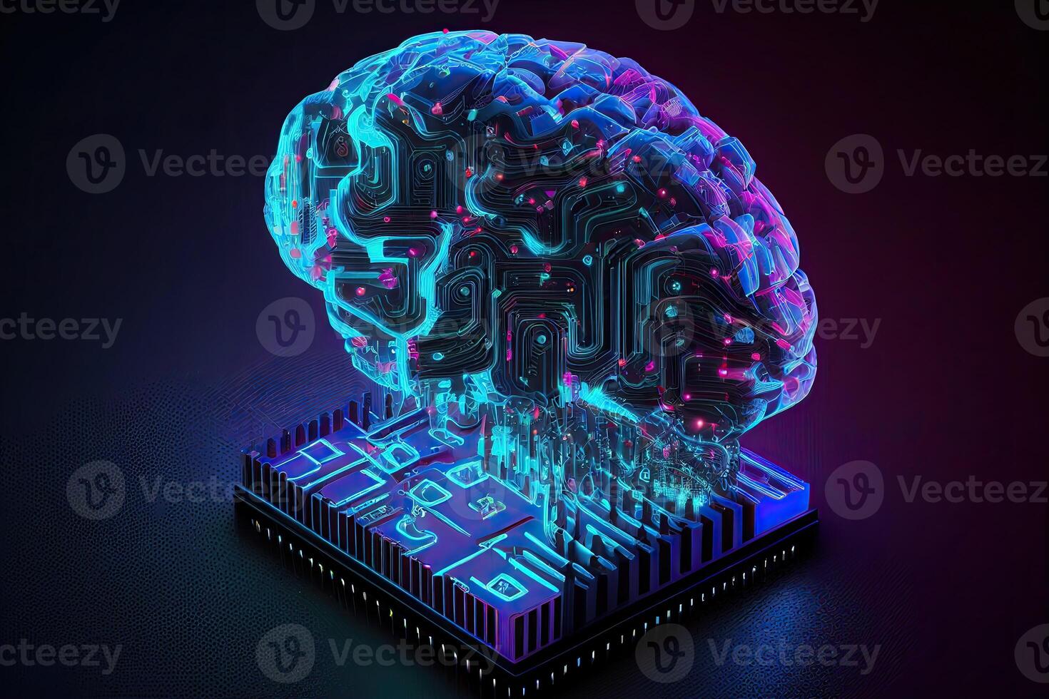 Cybernetic Artificial Intelligence Brain. Computer Chip Cyber Technology. photo