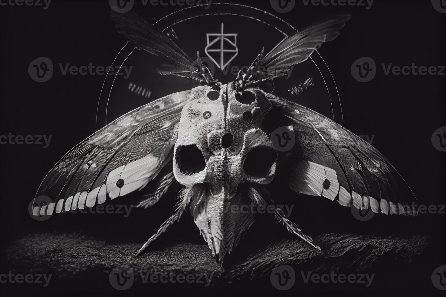 Hawkmoth Black and White Dark Symbol Illustration. photo