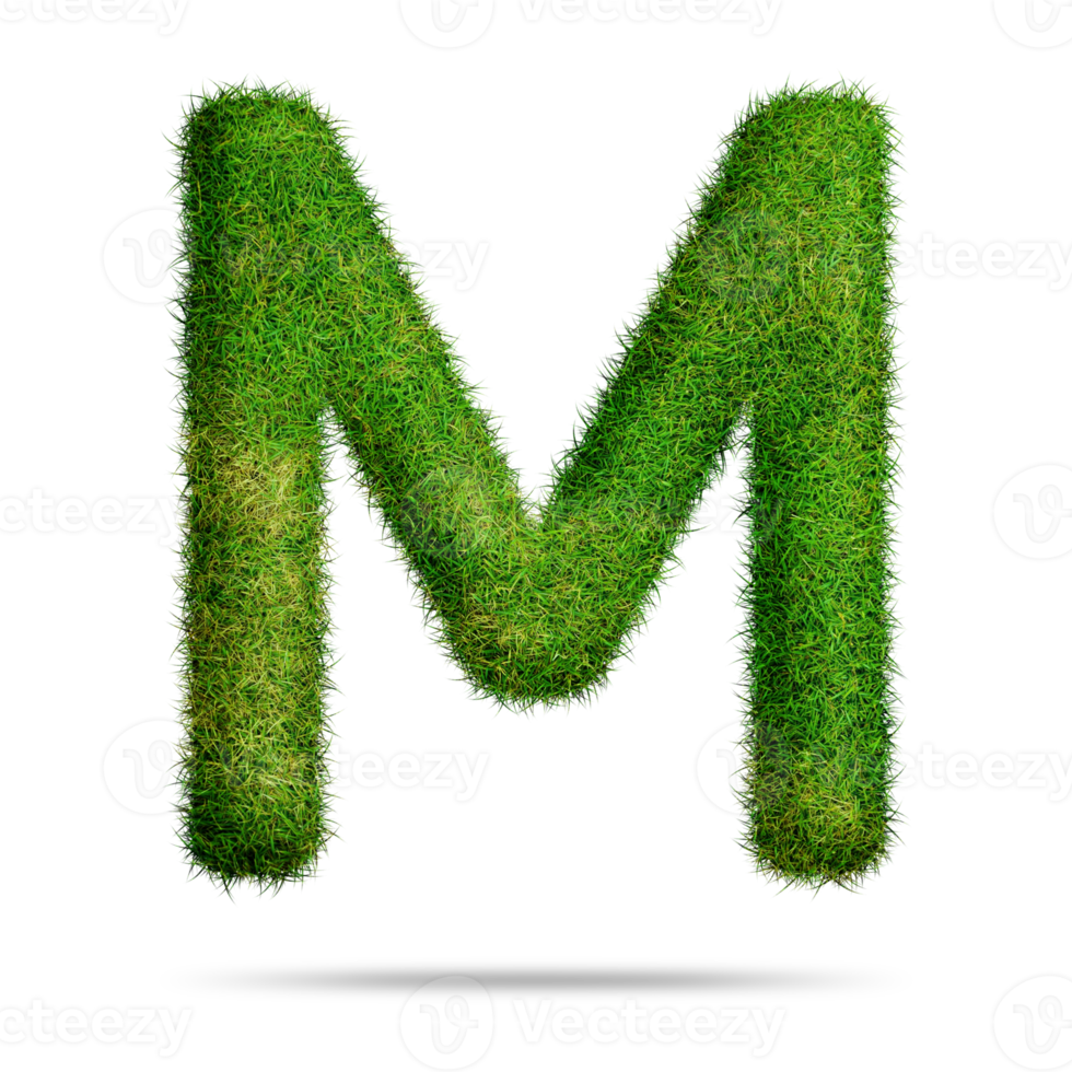 Green grass alphabet letter m for education concept png
