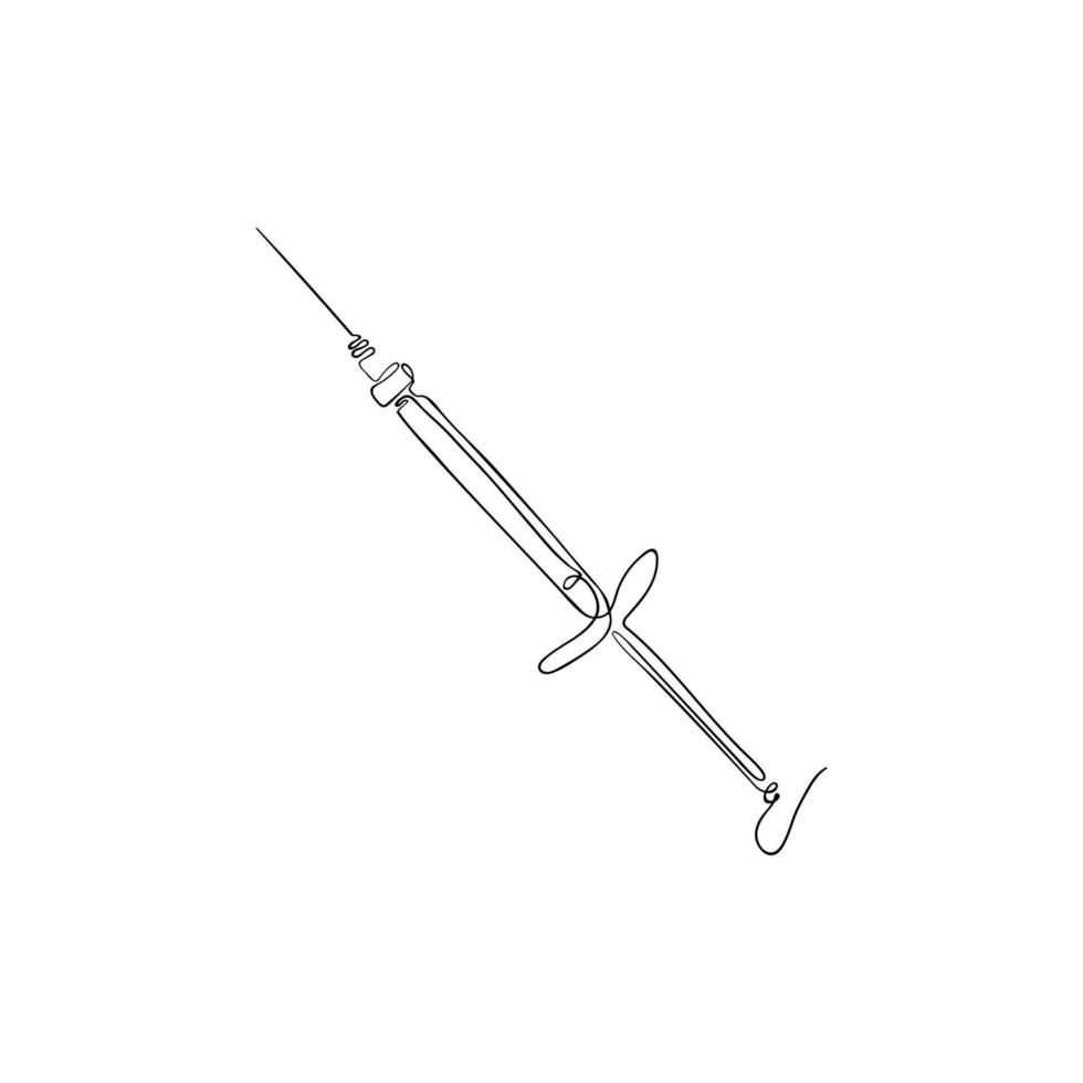 syringe is drawn by one endless line. Cosmetic injection, vaccine or inoculation linear art vector