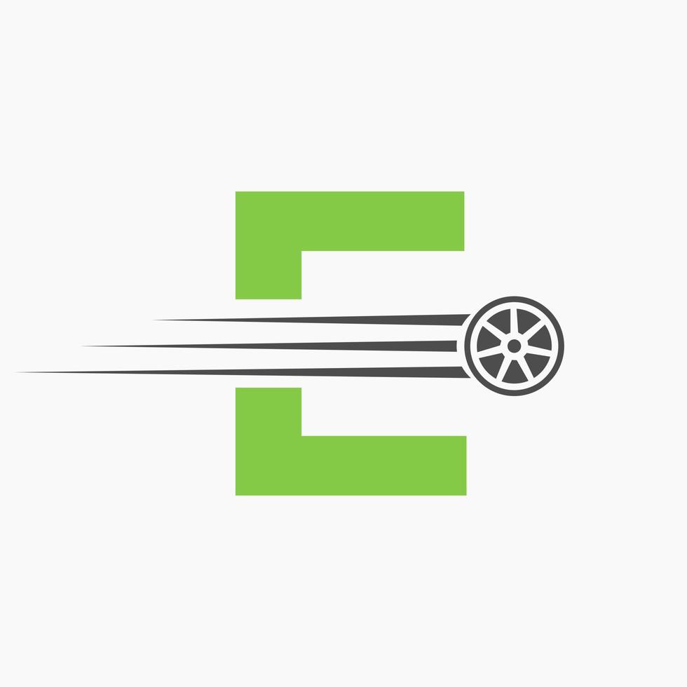 Sport Car Letter E Automotive Logo Concept With Transport Tyre Icon vector