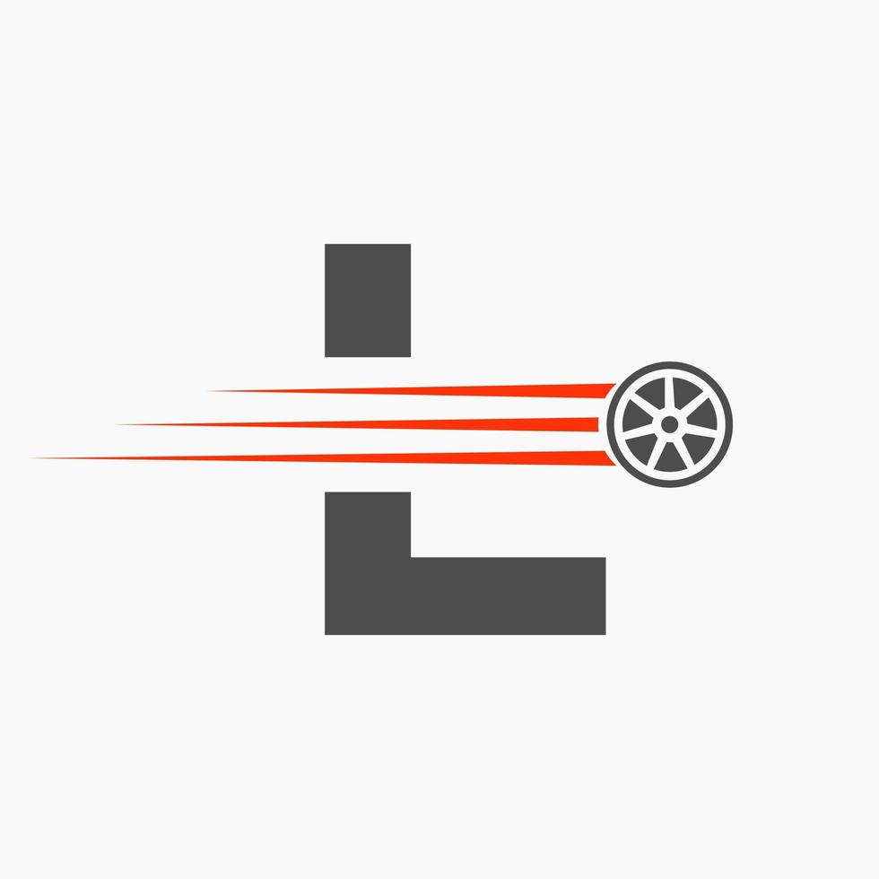 deporte coche letra l automotor logo concepto con transporte neumático icono vector