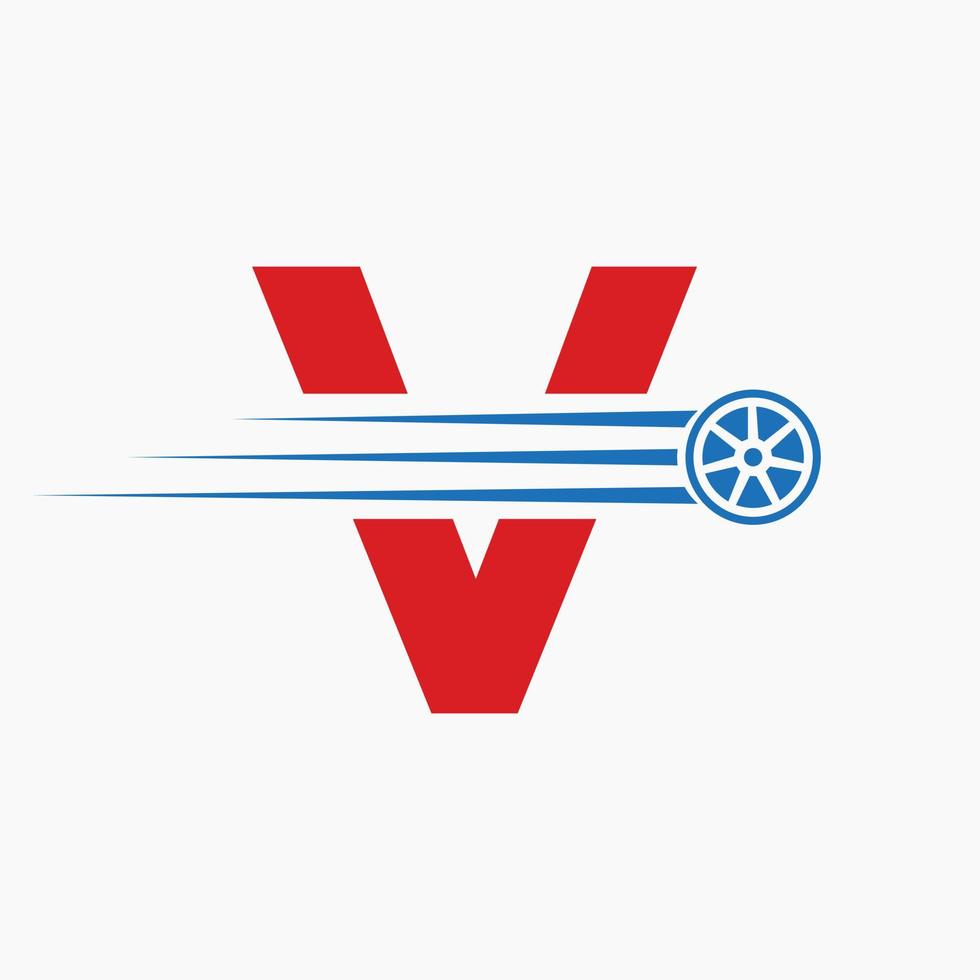 deporte coche letra v automotor logo concepto con transporte neumático icono vector