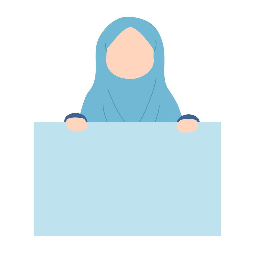 cute muslim children holding a board sign vector