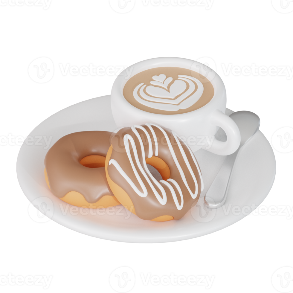 café avec Donut 3d café illustration icône png