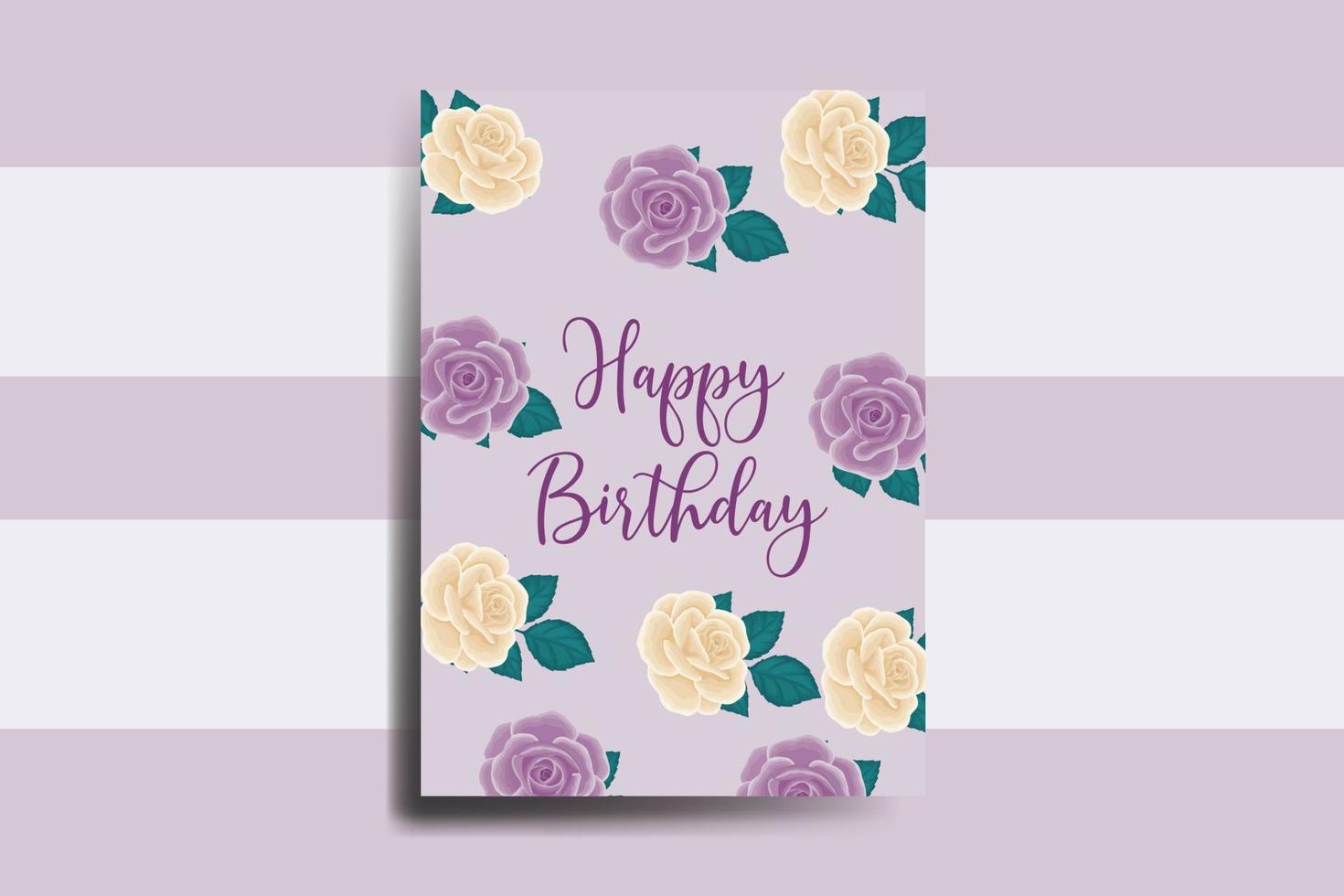 Greeting card birthday card Digital watercolor hand drawn Rose Flower Design Template vector