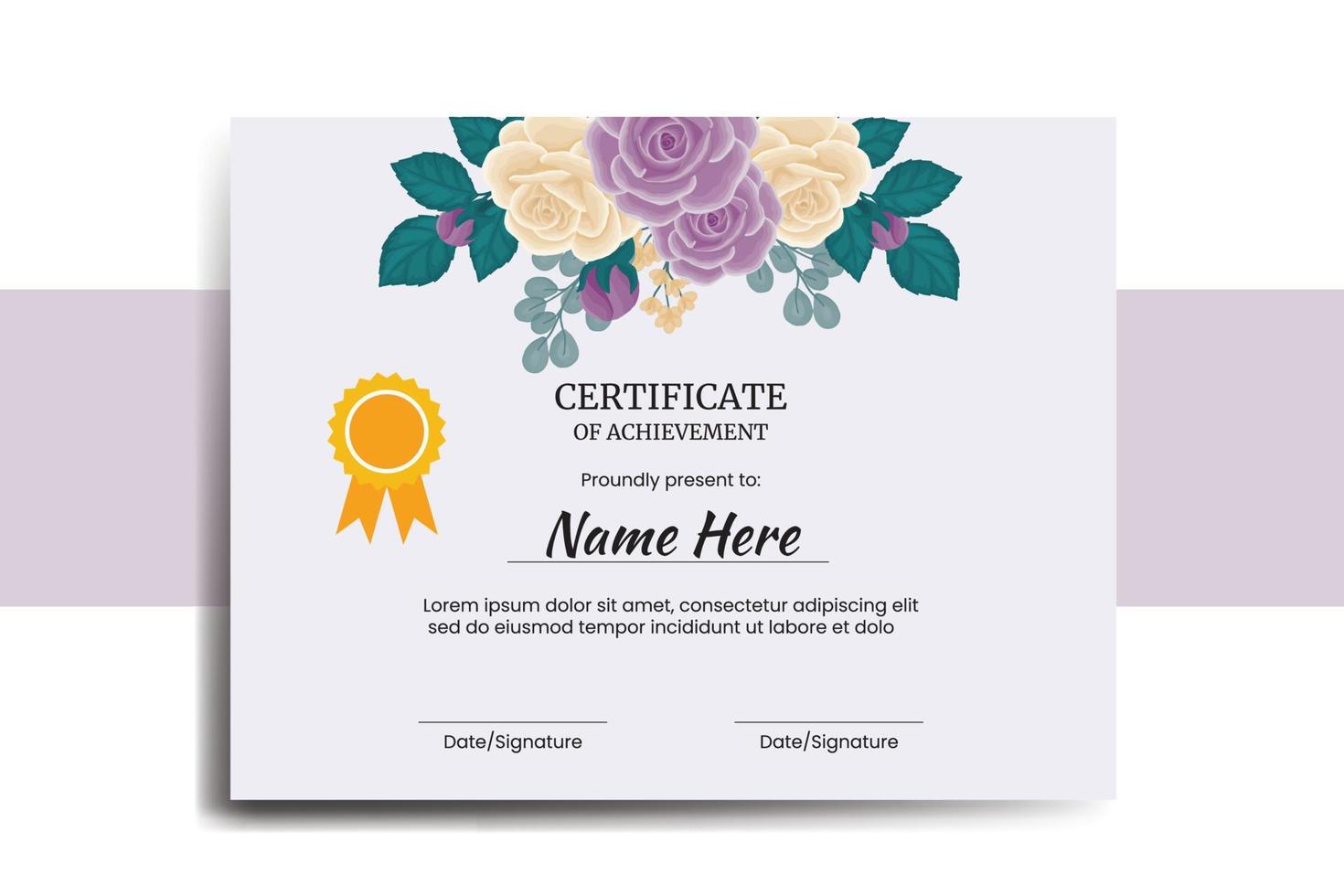 Certificate Template Rose Flower watercolor Digital hand drawn vector