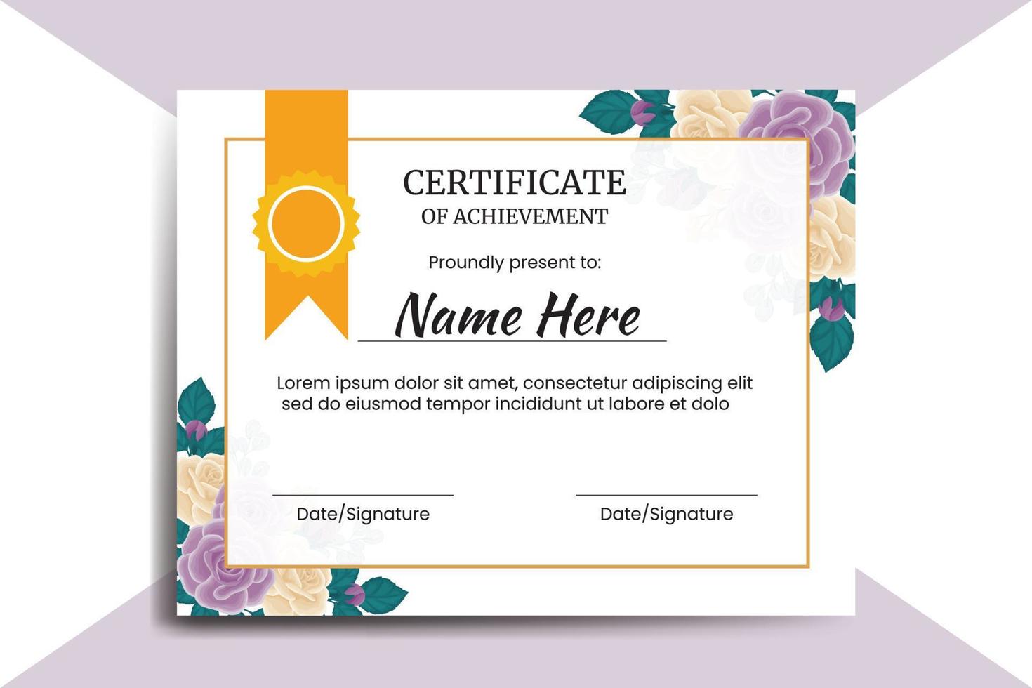 Certificate Template Rose Flower watercolor Digital hand drawn vector