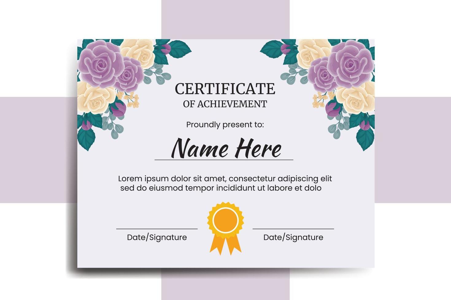 Certificate Template Rose Flower watercolor Digital hand drawn vector
