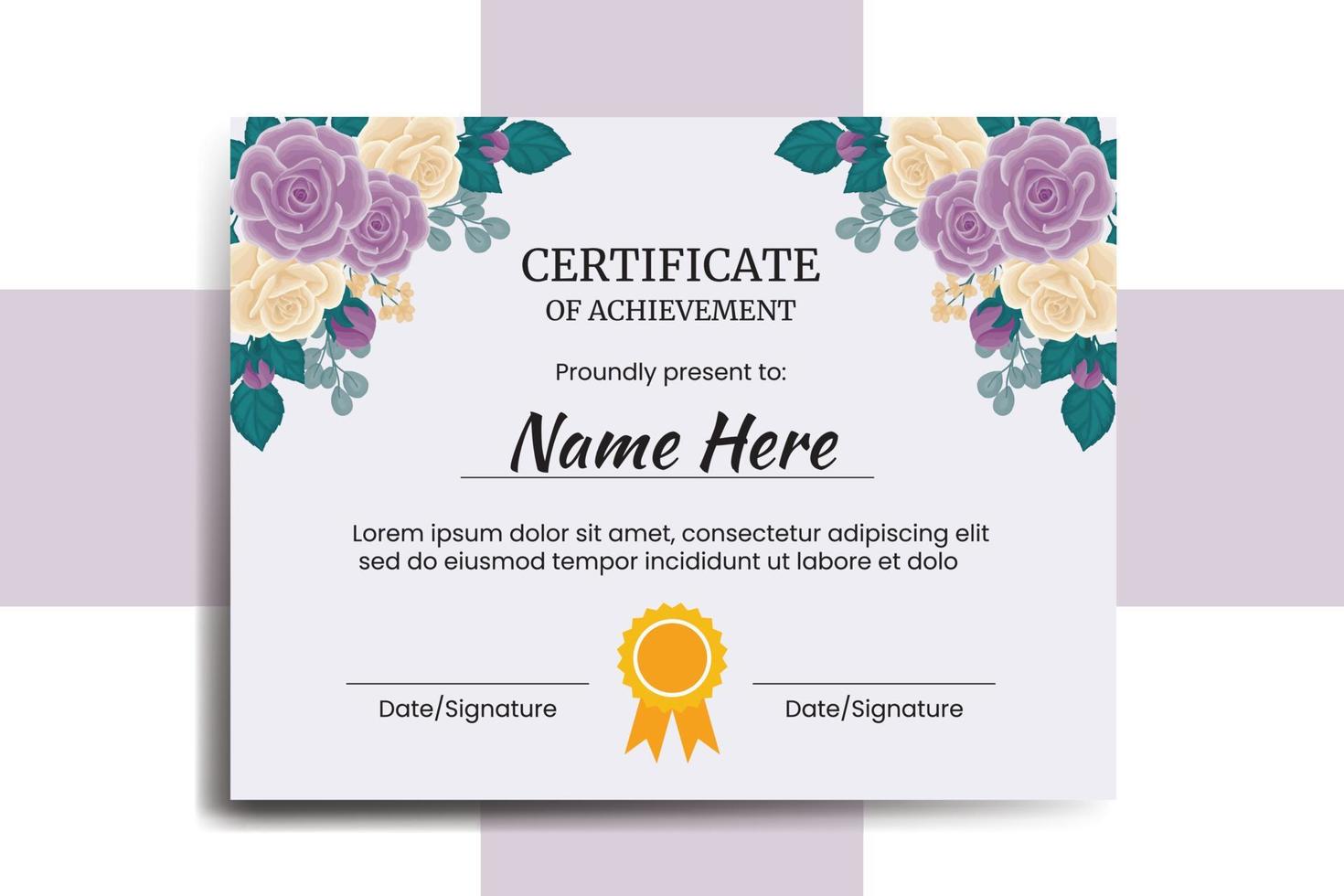 certificado modelo Rosa flor acuarela digital mano dibujado vector