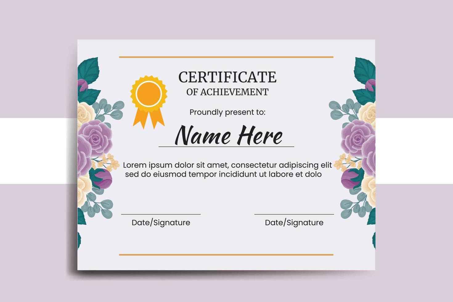 Certificate Template Rose Flower watercolor Digital hand drawn vector