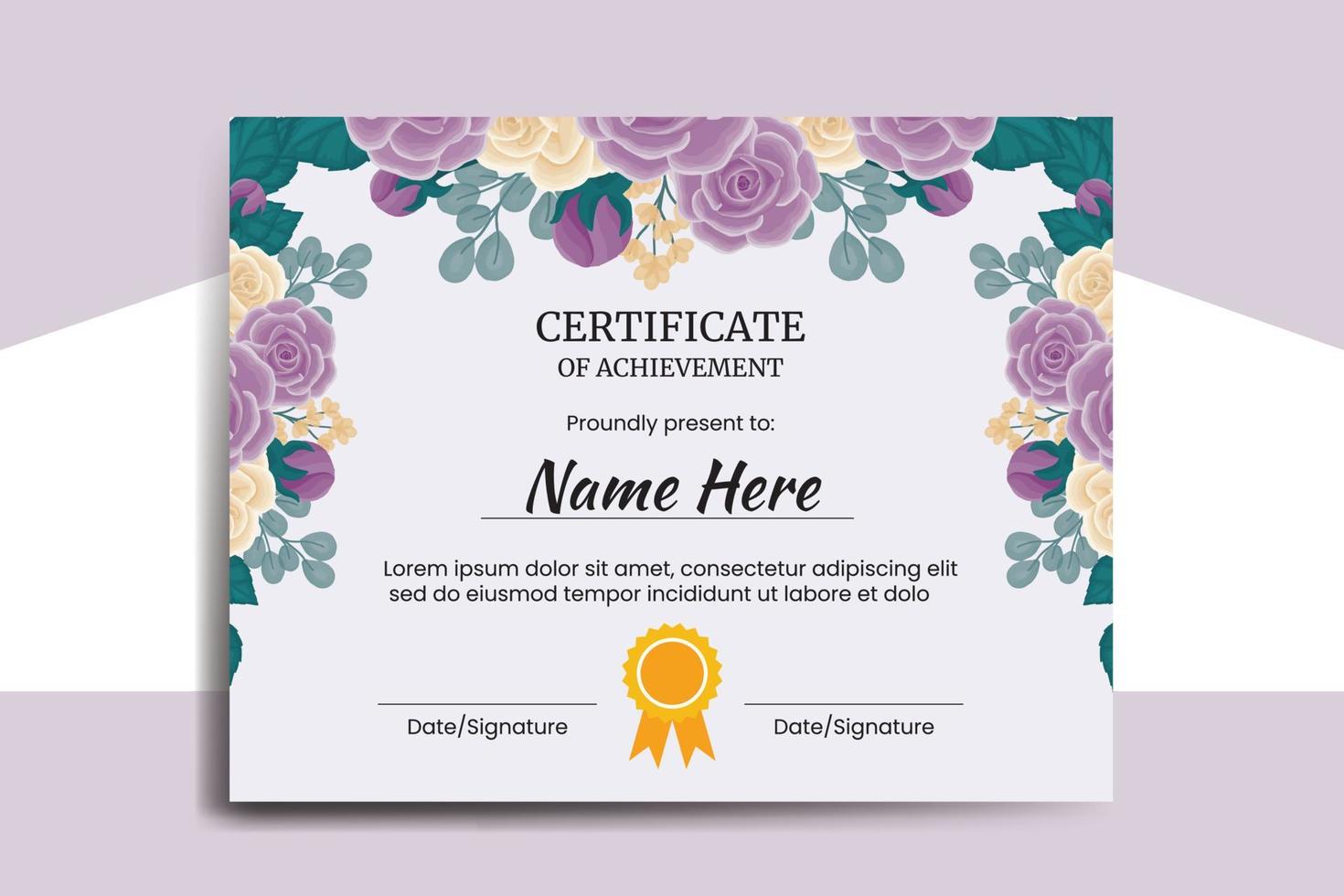 Certificate Template Rose Flower watercolor Digital hand drawn vector