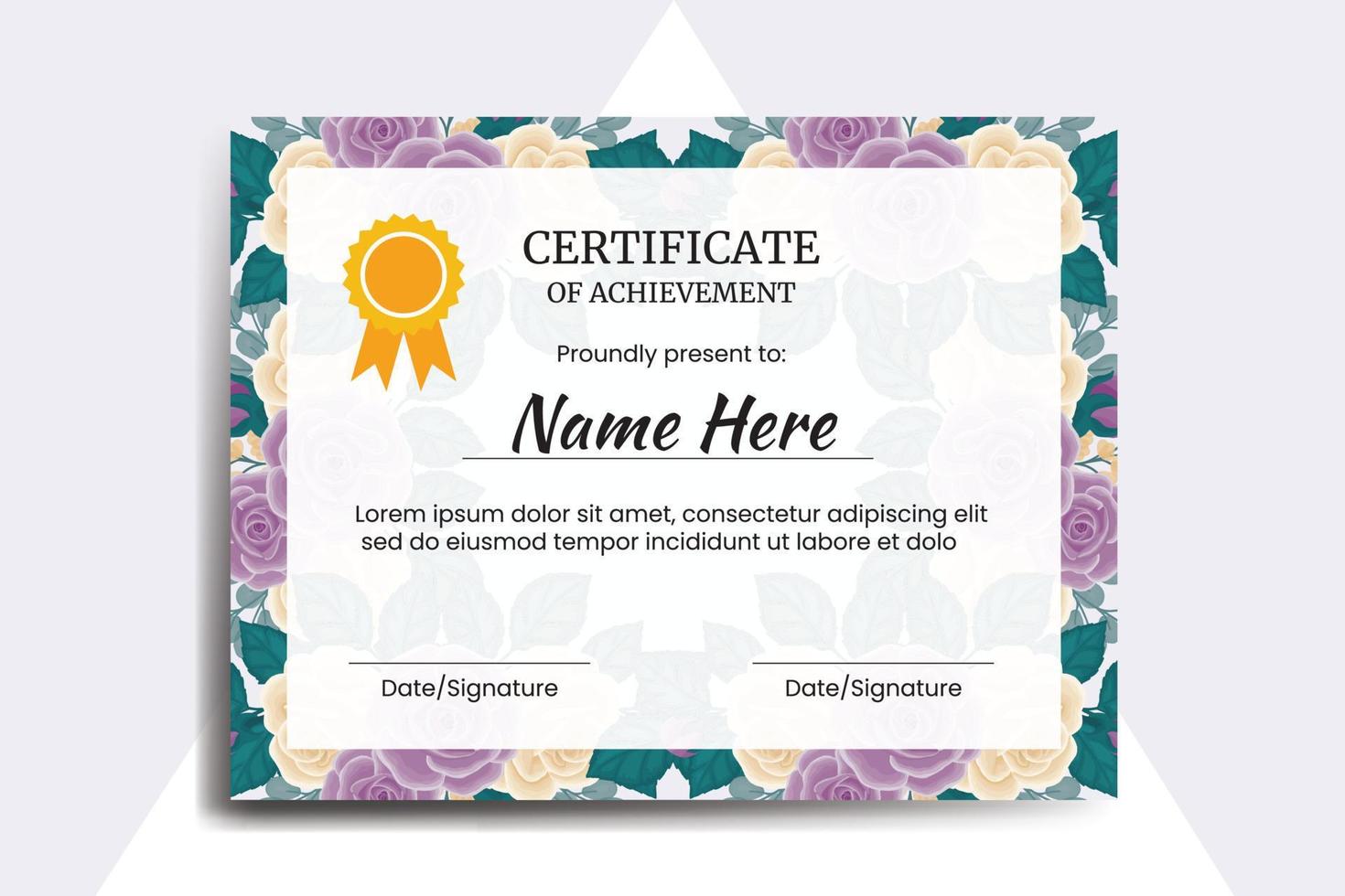 certificado modelo Rosa flor acuarela digital mano dibujado vector