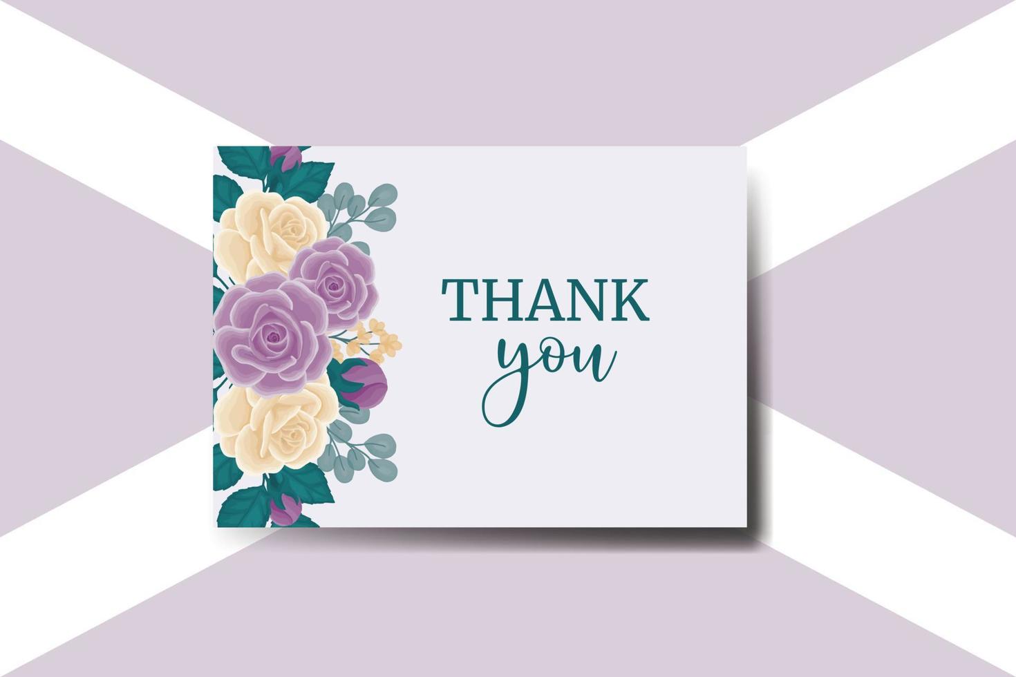 Thank you card Greeting Card Rose Flower Design Template vector
