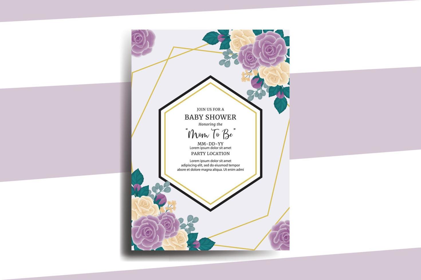 Baby Shower Greeting Card Rose Flower Design Template vector