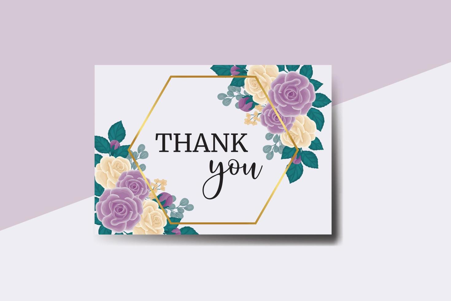 Thank you card Greeting Card Rose Flower Design Template vector