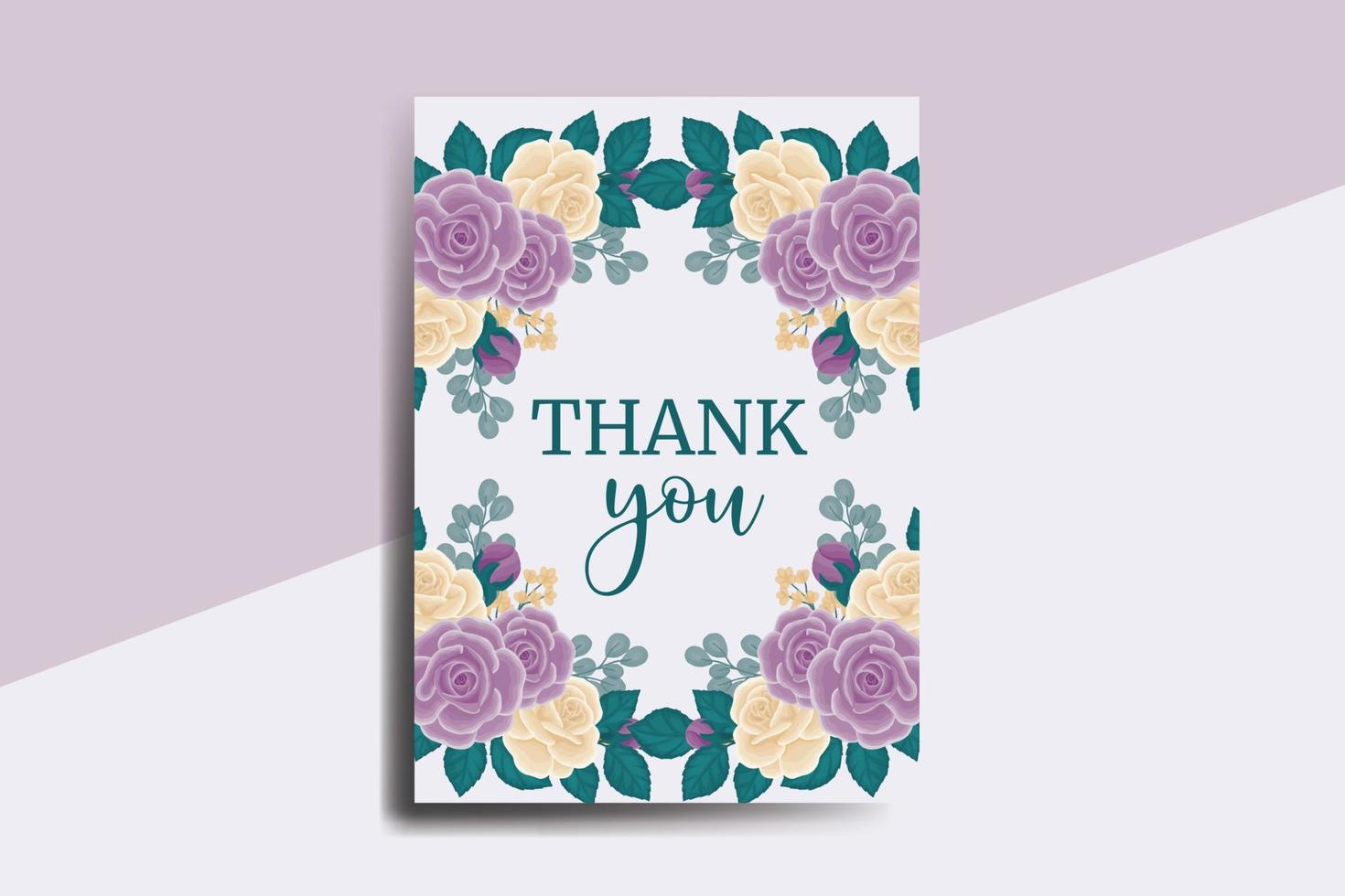 Thank you card Greeting Card Rose Flower Design Template vector
