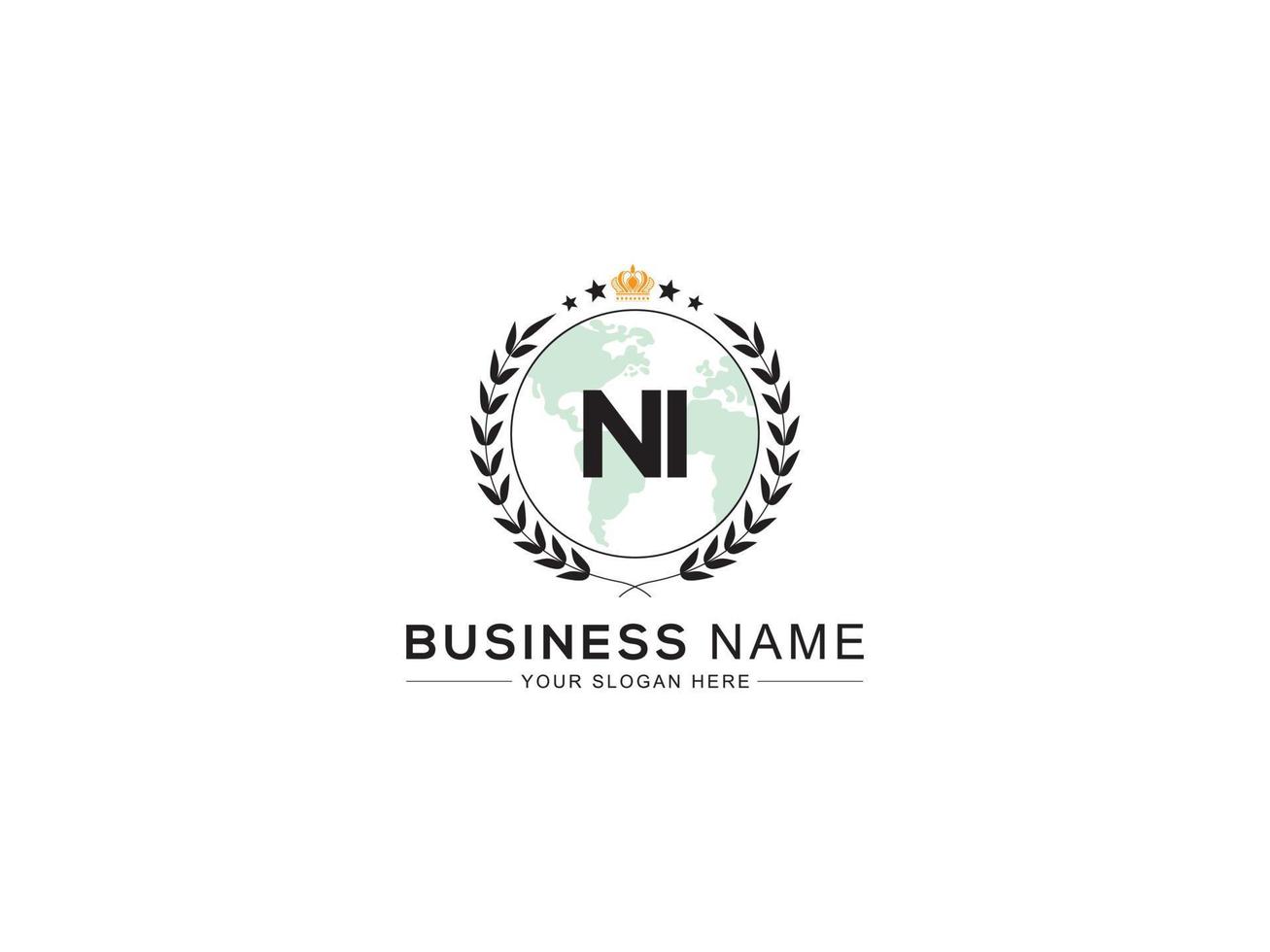 Minimalist Ni Logo Icon, Luxury Crown and Three Star Ni Business Logo Letter Design vector