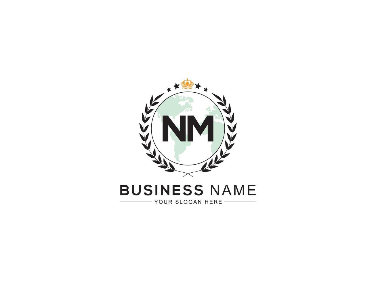 Minimalist Nm Logo Icon, Luxury Crown and Three Star NM Business Logo Letter Design vector