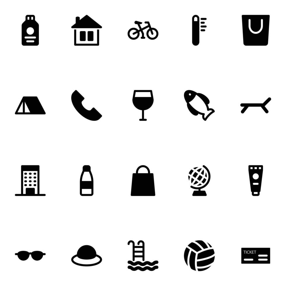 Glyph icons for summer holiday beach tourism travel. vector