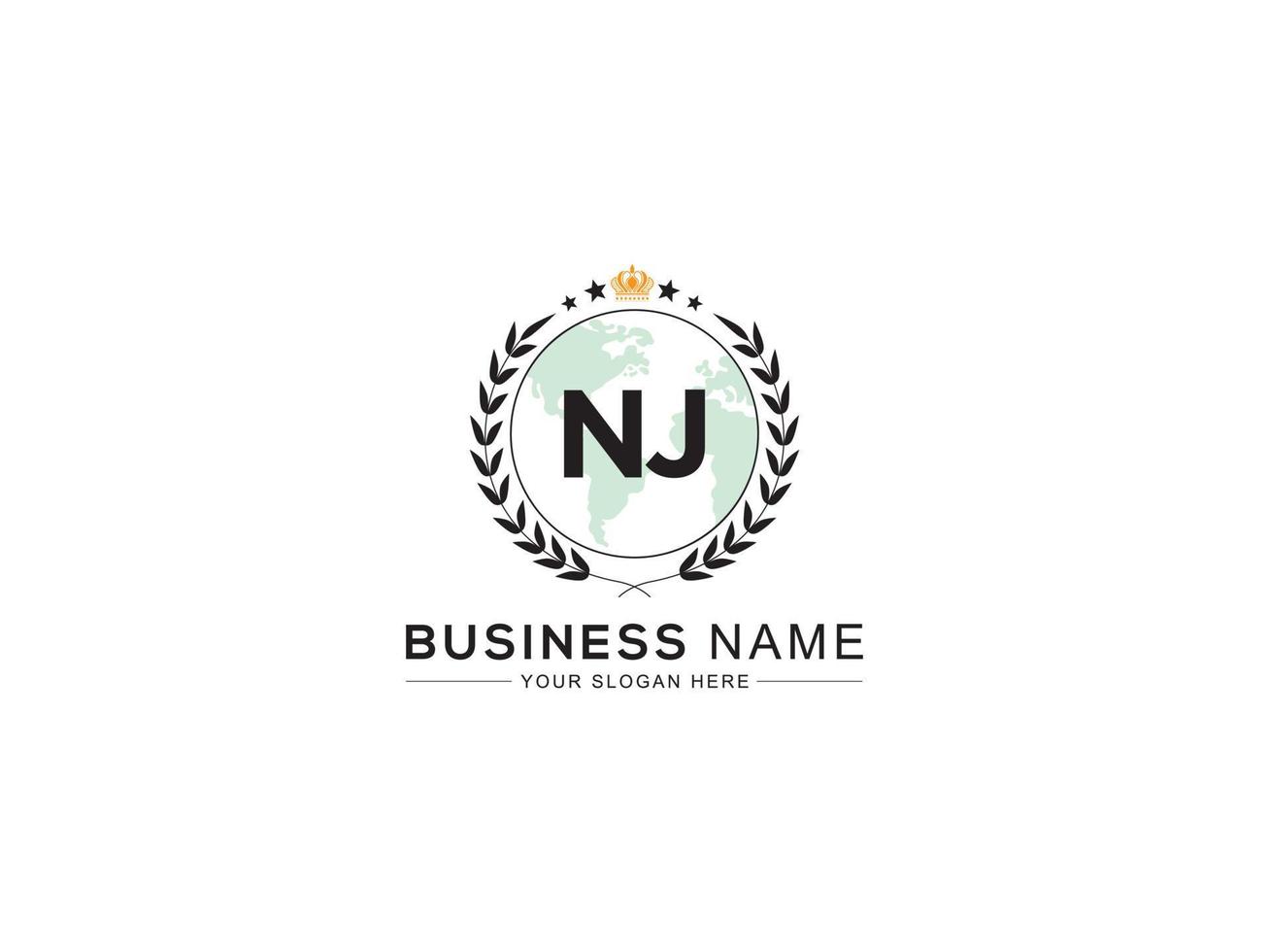 Minimalist Nj Logo Icon, Luxury Crown and Three Star NJ Business Logo Letter Design vector