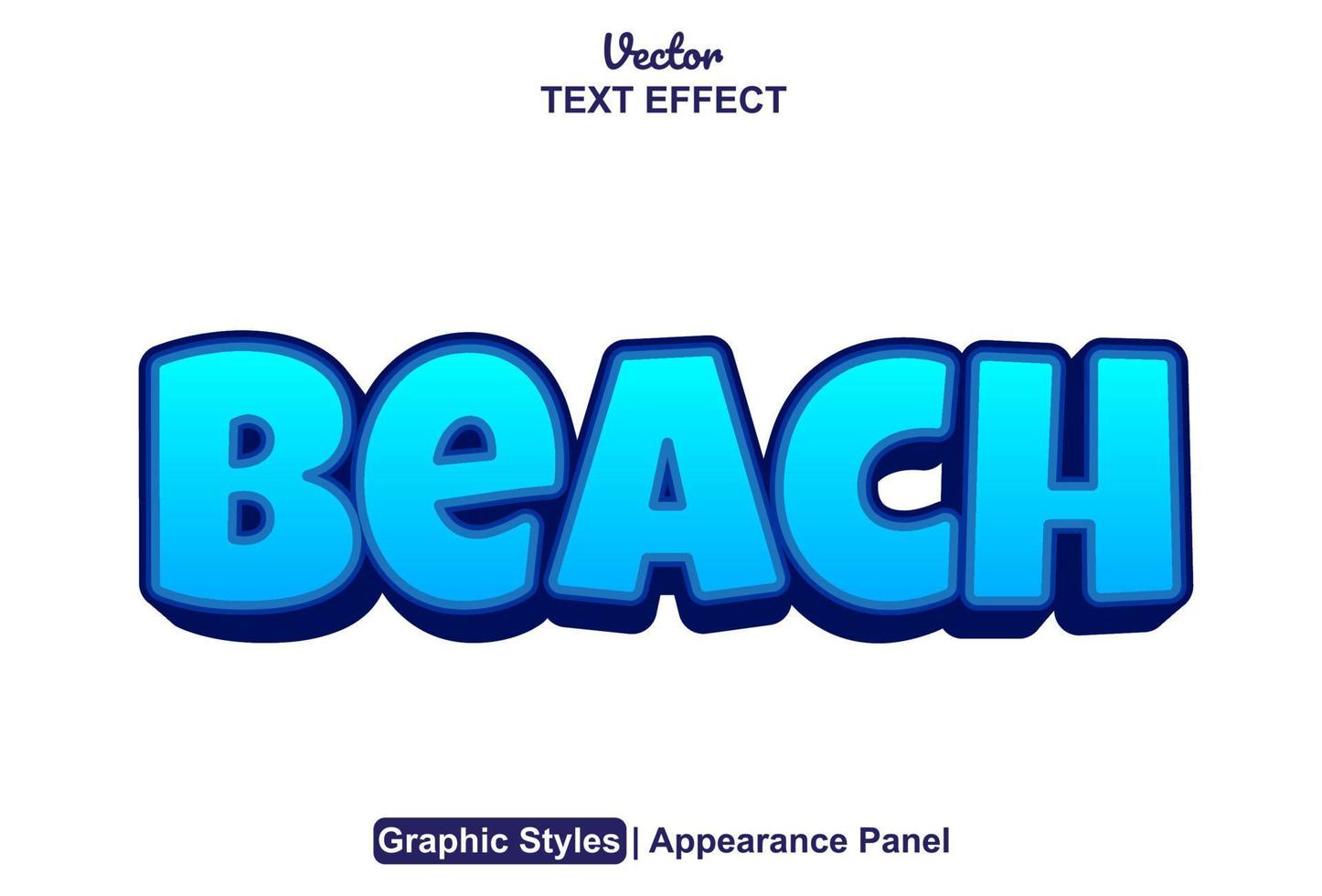 beach text effect with blue color graphic style and editable. vector