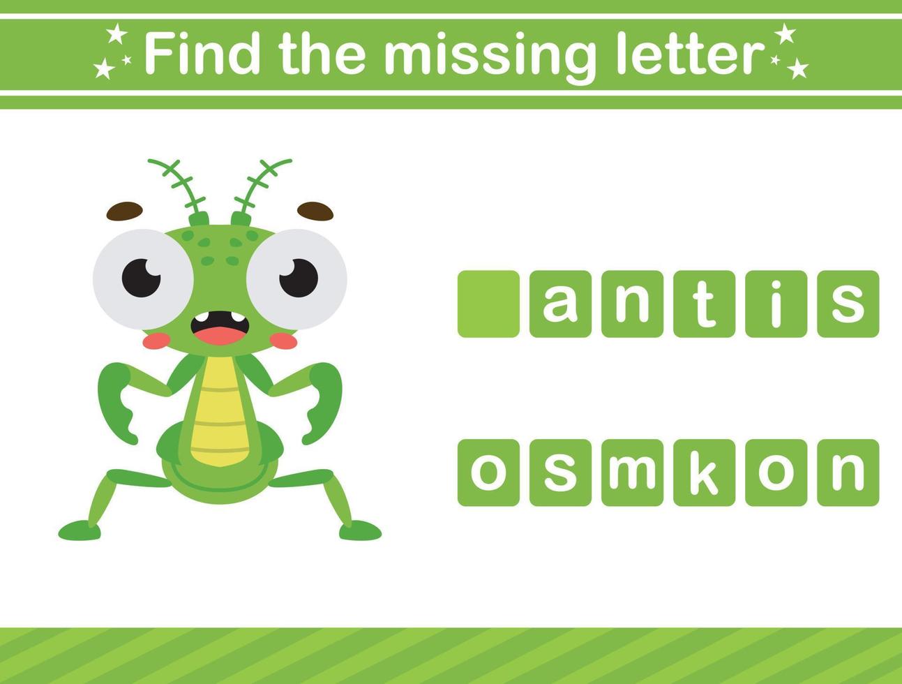 Find the missing letter of insect Educational game for kids vector