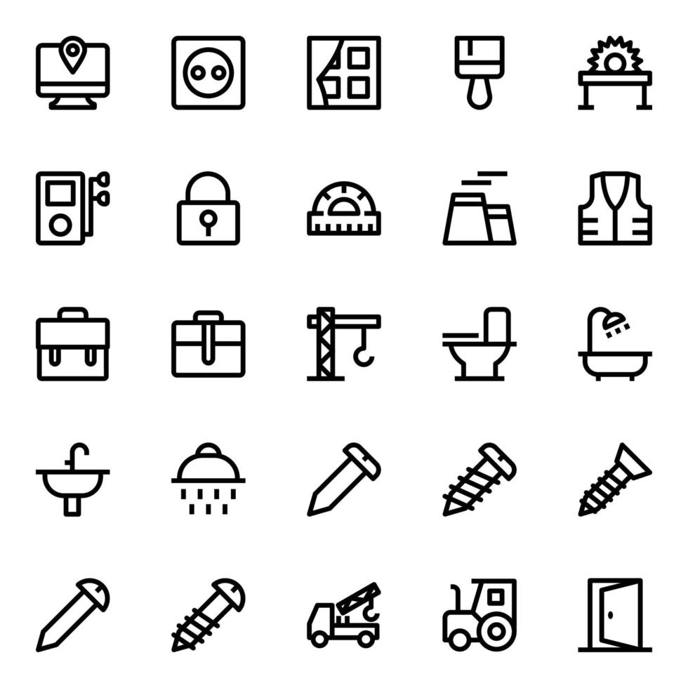 Outline icons for Tools and construction. vector