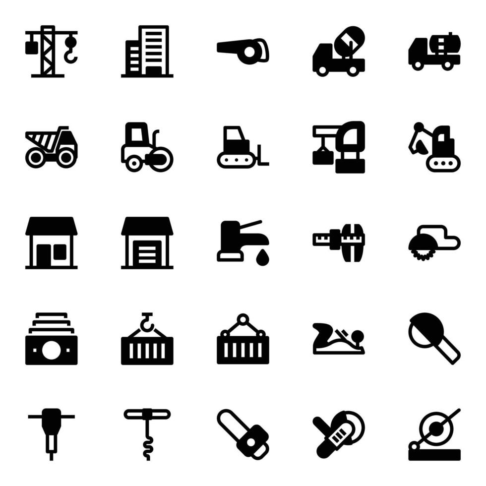 glifo íconos para herramientas y construcción. vector