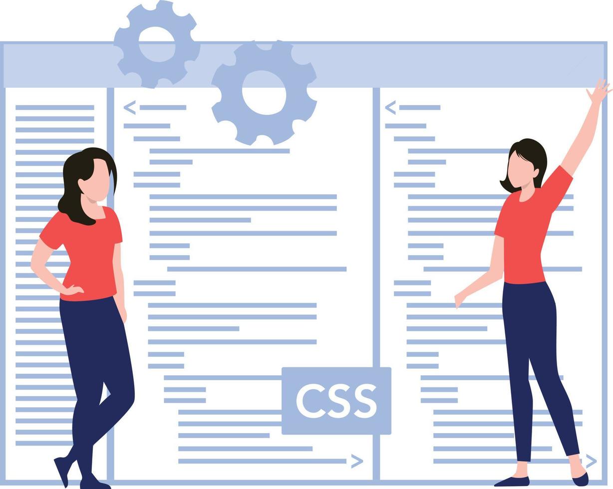 Girls are coding CSS. vector