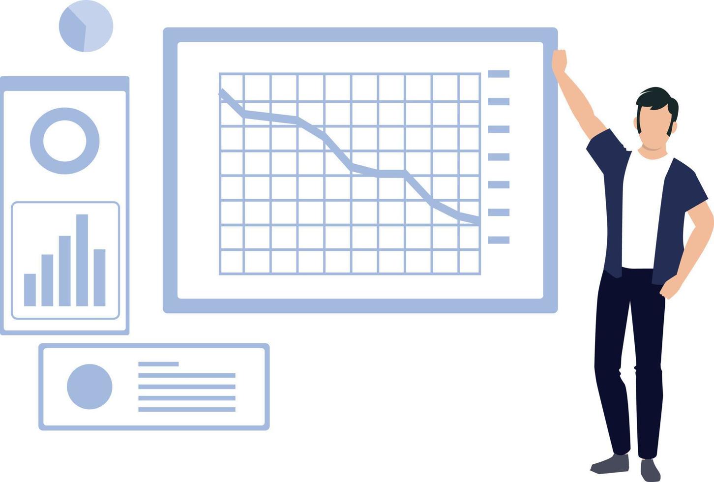 The boy is looking at the progress of the graph. vector