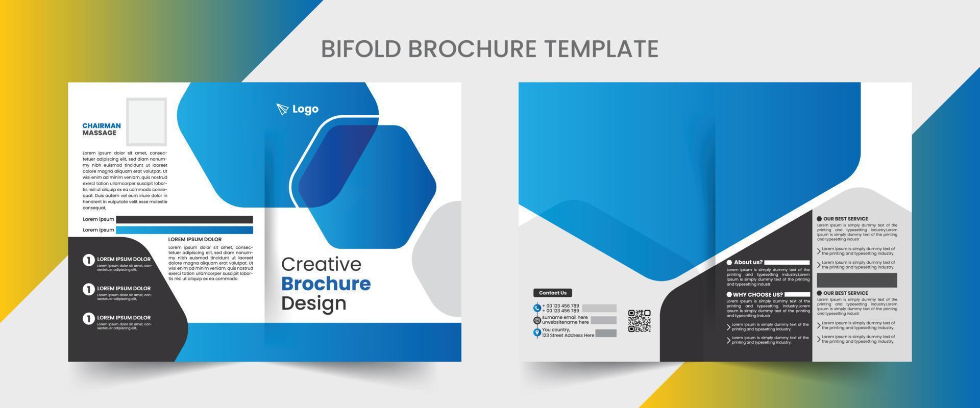 Business bifold brochure or magazine cover design template. Simple and clean colorful pages brochure design business theme. vector