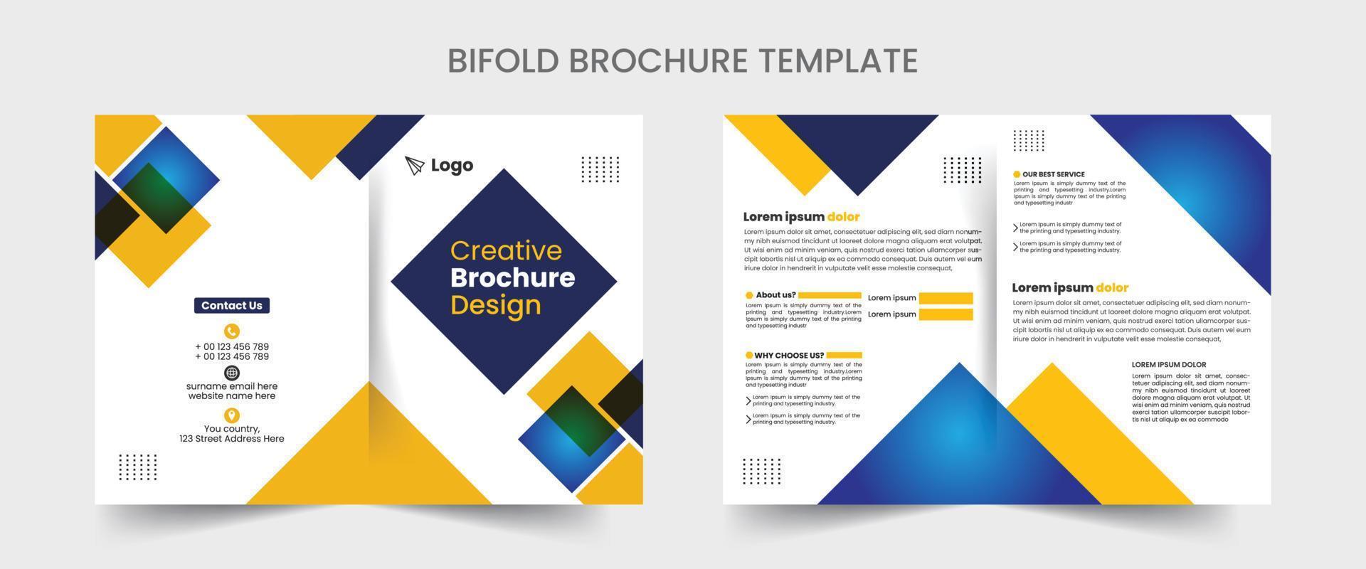 Business bifold brochure or magazine cover design template. Simple and clean colorful pages brochure design business theme. vector