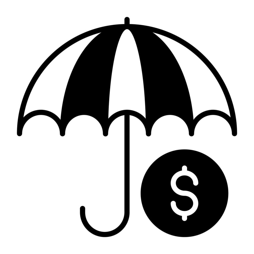 Dollar coin with umbrella beautiful vector icon
