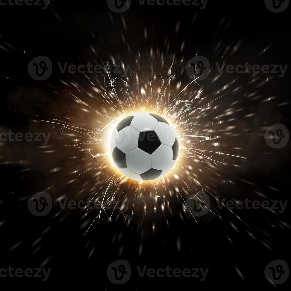 Soccer. Soccer ball. Soccer background with fire sparks in action photo