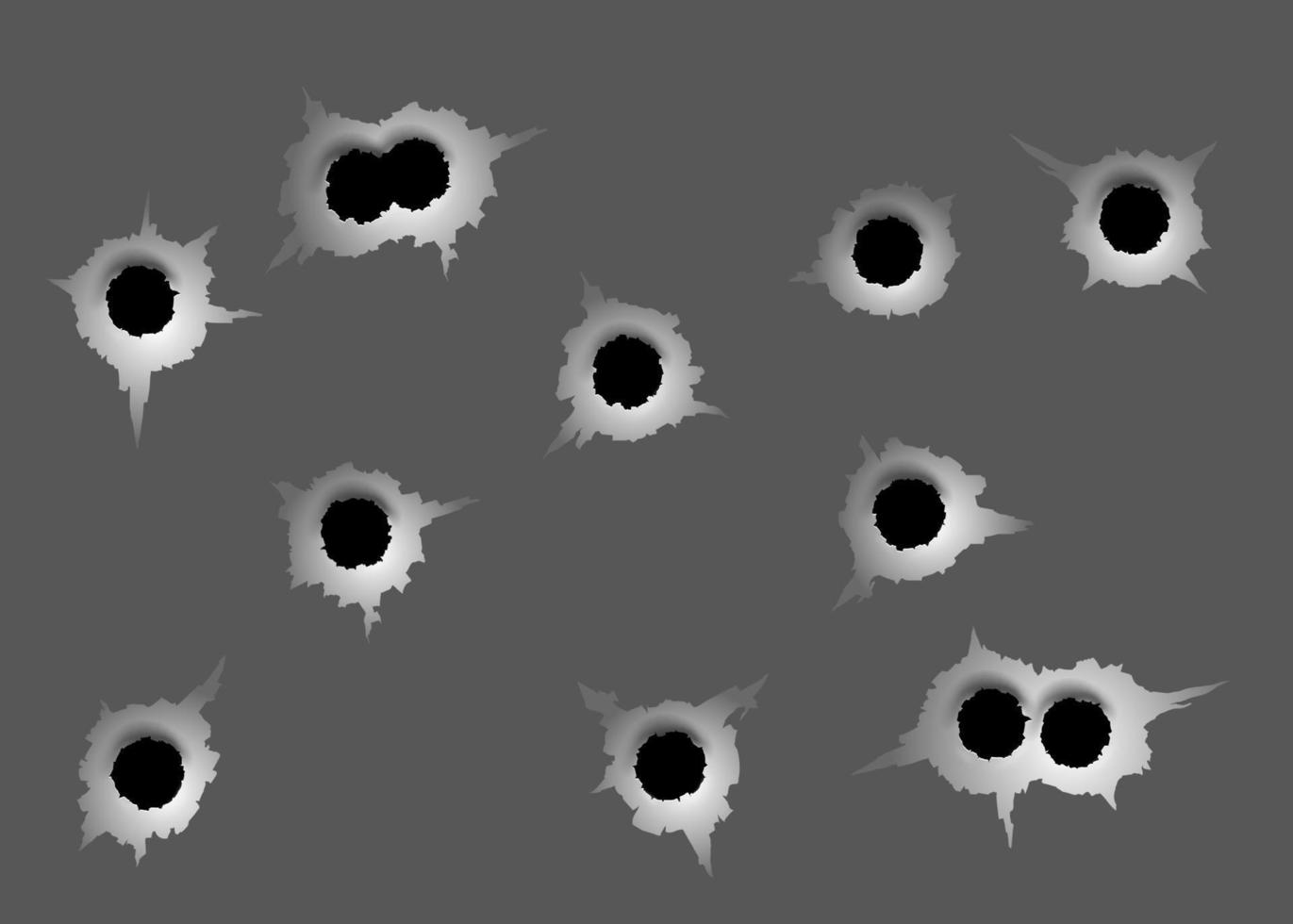 Bullet Holes Set. different damaged element from bullet on metallic surface. vector illustration