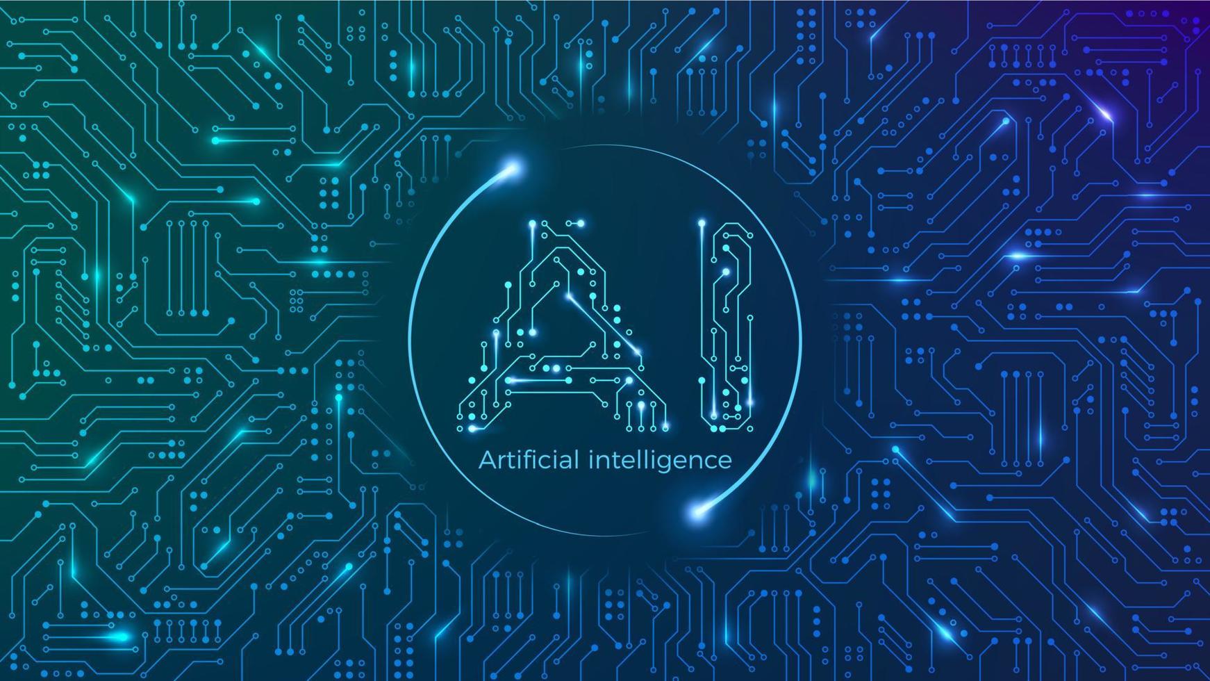 Artificial intelligence concept. Machine mind. Circuit board background with AI logo. Vector illustration