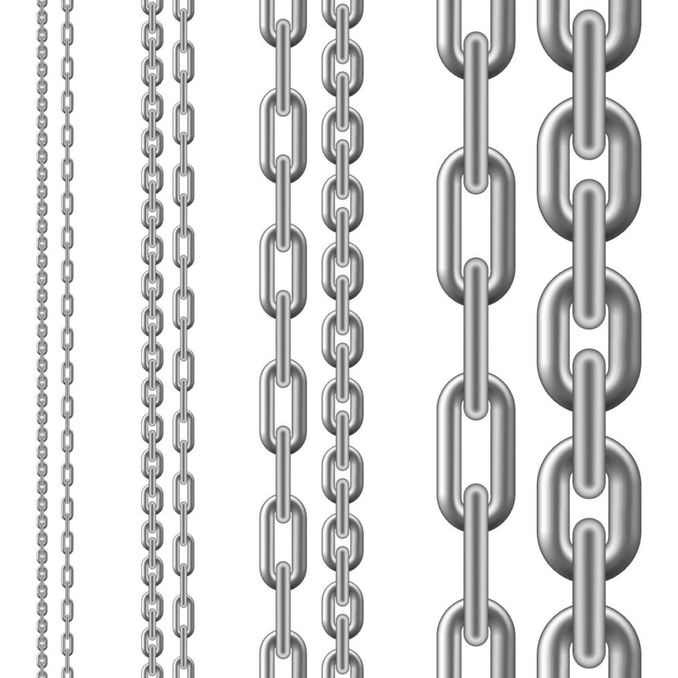 Set of metallic Chain. Seamless chain isolated on white background. Vector