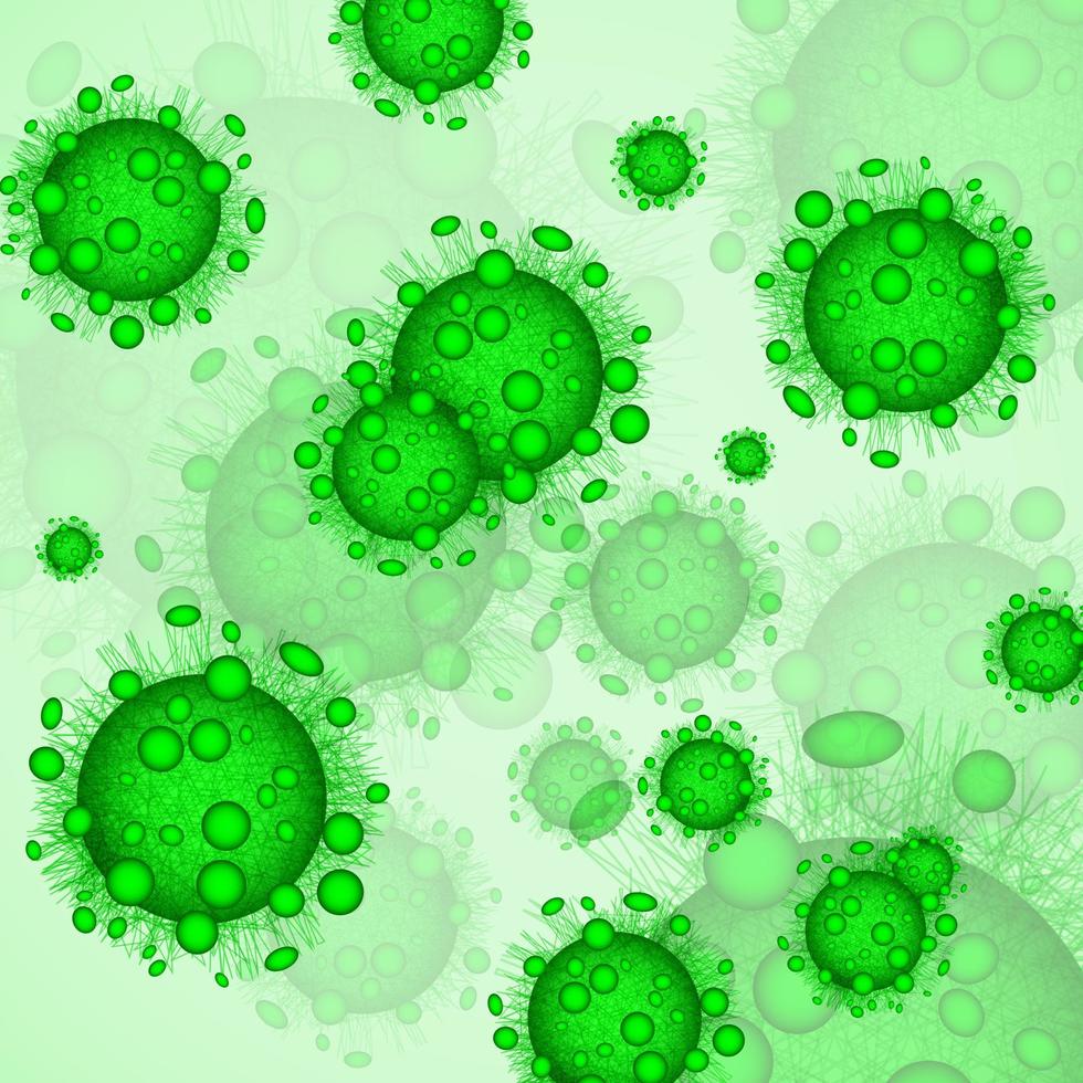 Green Virus Cells. Dangerous infection or disease. Medicine warning background. Vector illustration