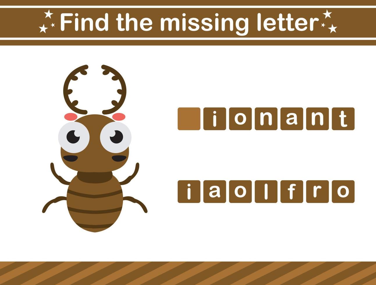 Find the missing letter of insect Educational game for kids vector