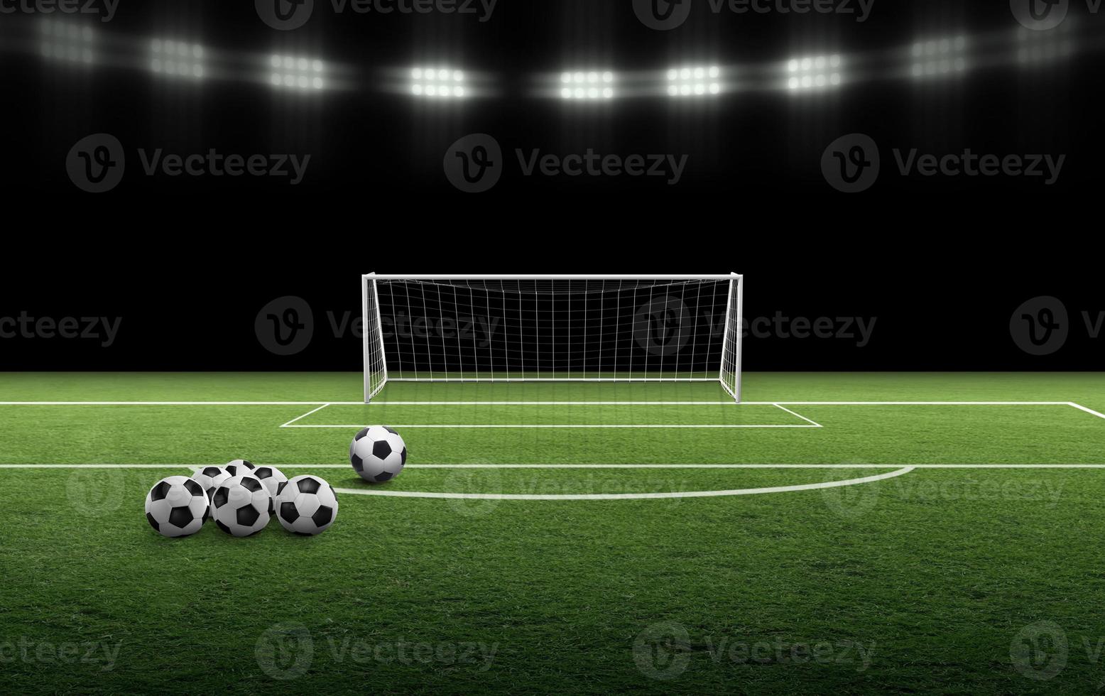 Soccer ball on green field in soccer field ready for game play photo