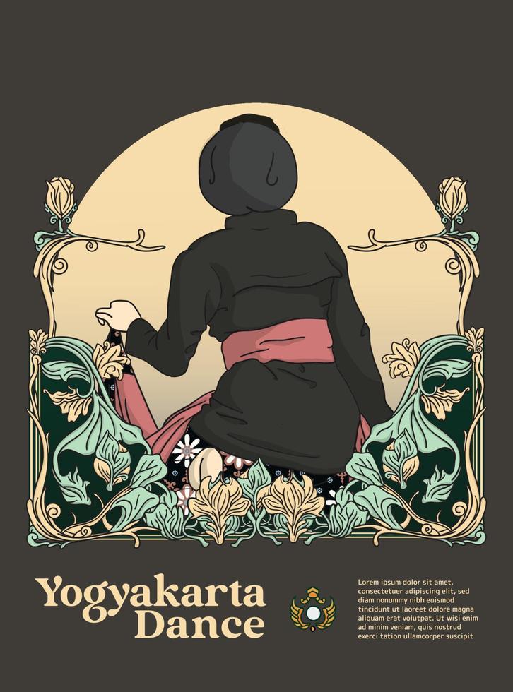 Bedhaya sinom danza desde yogyakarta Indonesia ilustración con lujo marco desin inspiración vector