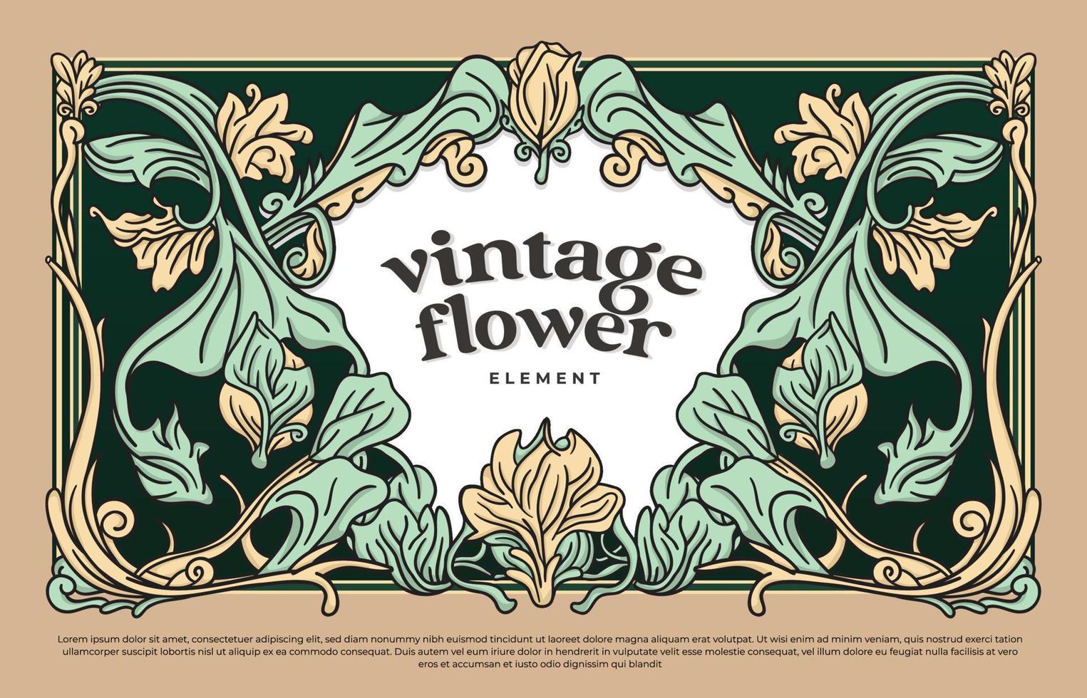 Vintage flower frame border with javanese vibes art nouveau style illustration vector