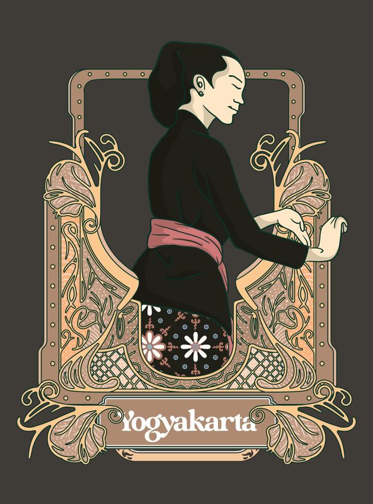 Bedhaya Sinom Dance from Yogyakarta Indonesia Illustration with luxury frame desin inspiration vector