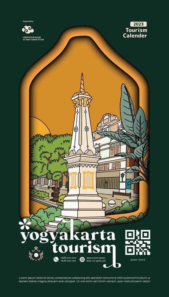 revista o libro cubrir modelo para turismo calandrar con yogyakarta cultura ilustración vector