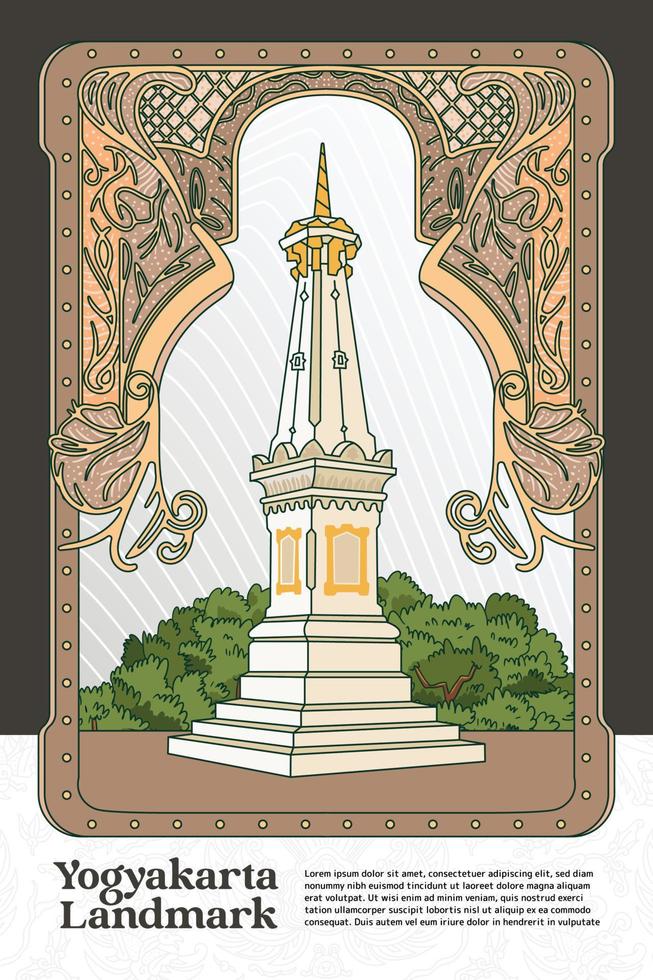 Tugu Yogyakarta Landmark Indonesia Illustration with luxury frame desin inspiration vector