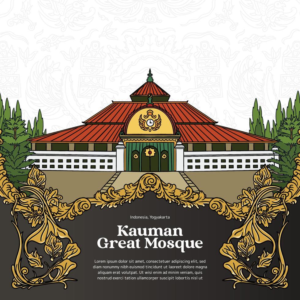 Yogyakarta Landmark Kauman Great Mosque with javanese ornament illustration vector